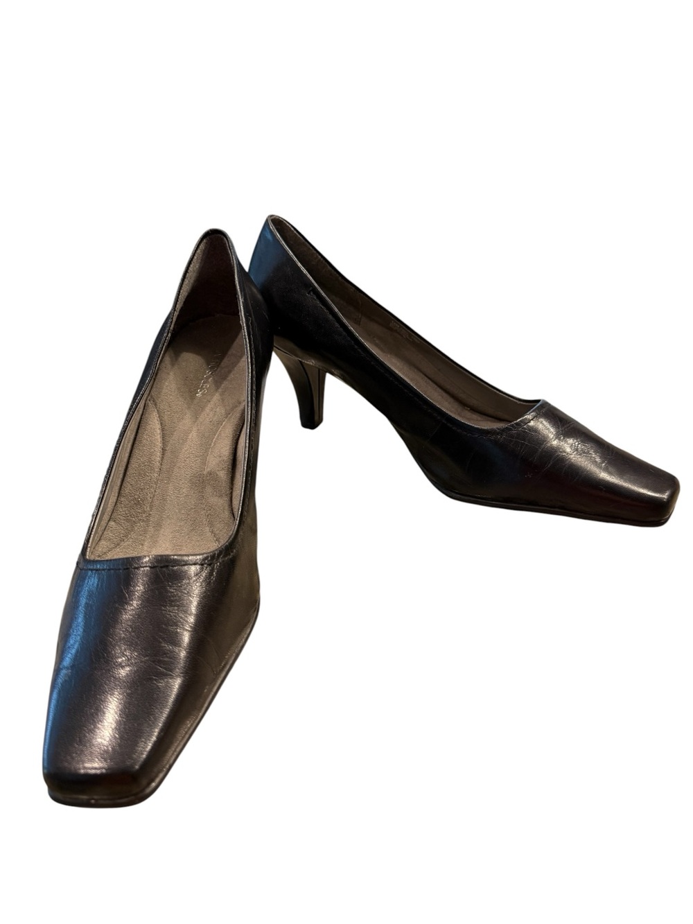 Aerosoles Envy Leather Pumps Size 12 Black Square Toe Career Office Comfort Heel